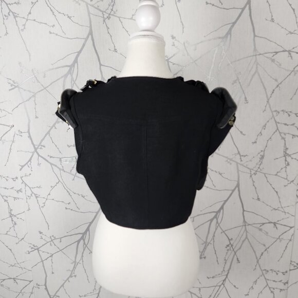 Simon Chang Artsy Ruffle Zipper Open Front Cropped Vest - Picture 4 of 6